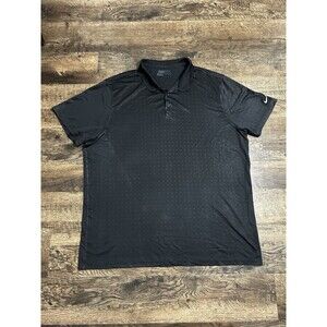 Nike Golf Polo Shirt 2XL Dri-FIT Black Micro Chevron Print XXL Standard Fit Swoo